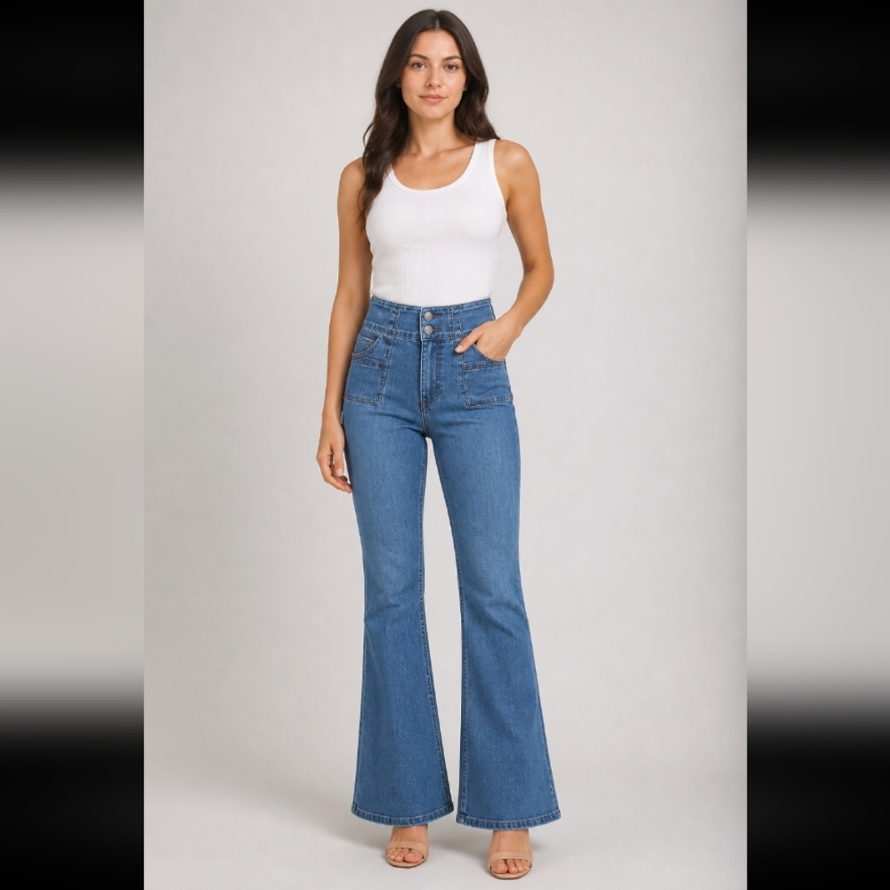 VANILLA STAR WIde Flare Leg High Rise Retro 70s Jeans Size 9
